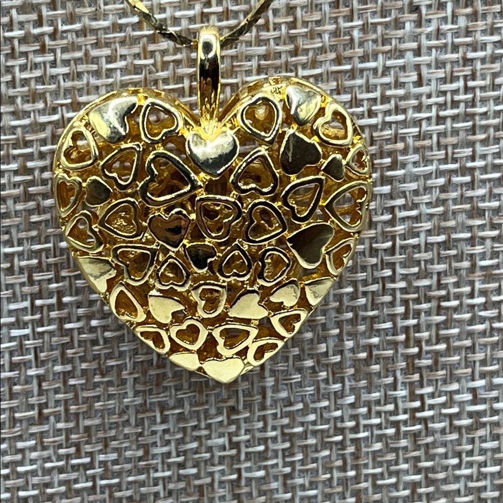 Heart Pendant Necklace Love Gold Tone 24”
Length